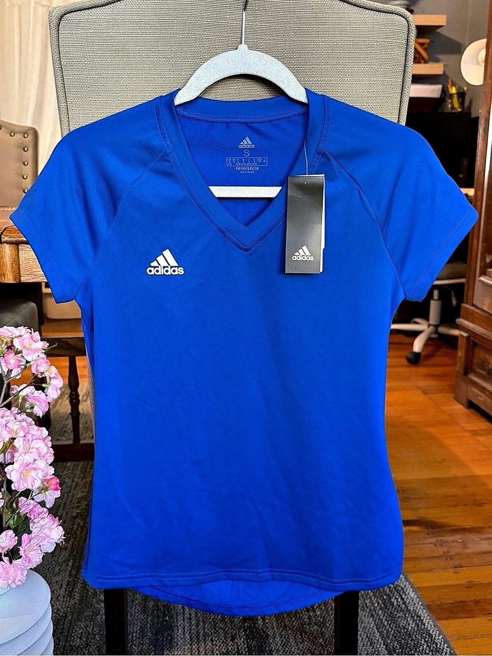 adidas Entrada 22 Jersey Short Sleeve V-Neck Tee Blue Small